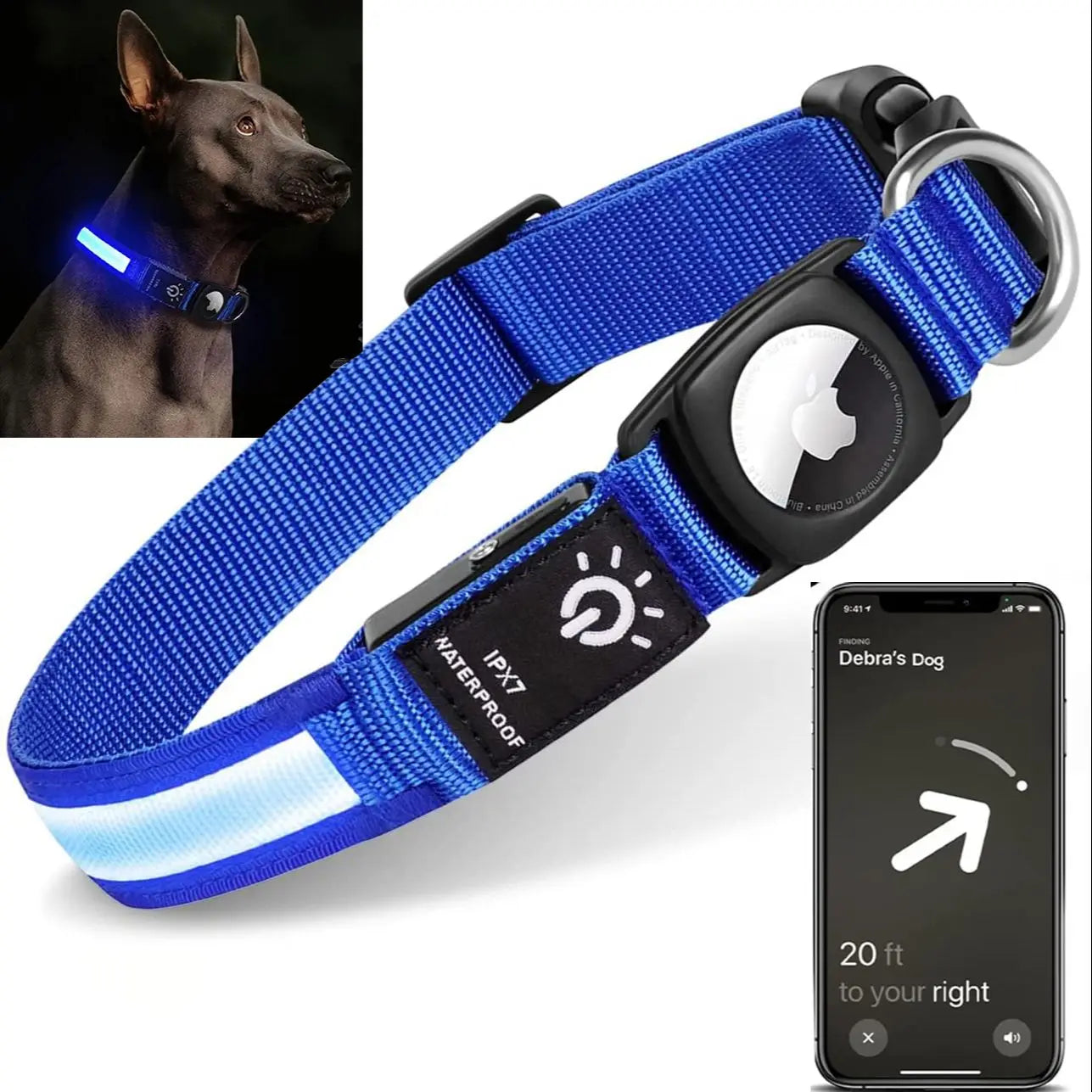 LED Hundehalsband mit Apple Airtek Tracker